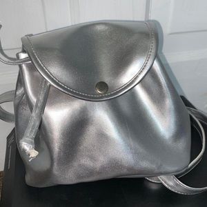 Vintage silver metallic micro mini backpack